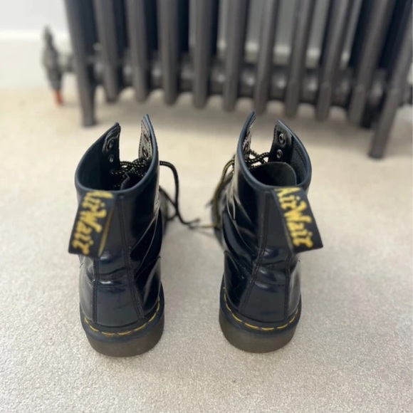 Dr. Martens Glossy Black Boots with Yellow Stitching - Picture 4 of 6